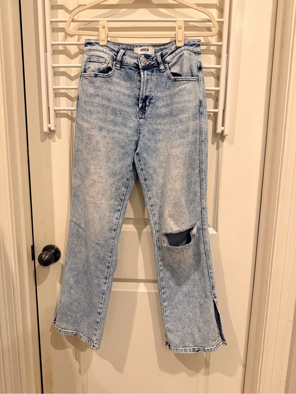 Light Blue Wide-Leg Distressed Jeans by Mica